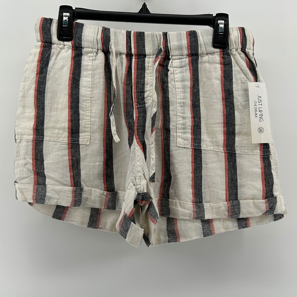 Just Living Linen Blend Striped Shorts Medium NWT Coastal Preppy Casual Nautical